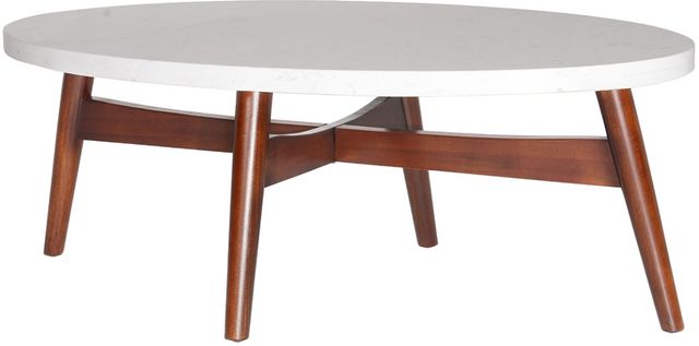 Steve Silver Co. Serena White Silverstone® Top Oval Cocktail Table with Natural Cherry Base