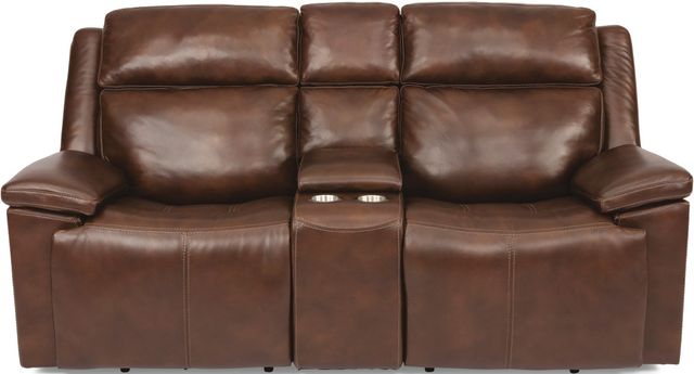 Flexsteel® Chance Brown Power Reclining Loveseat with Console and Power Headrests-1