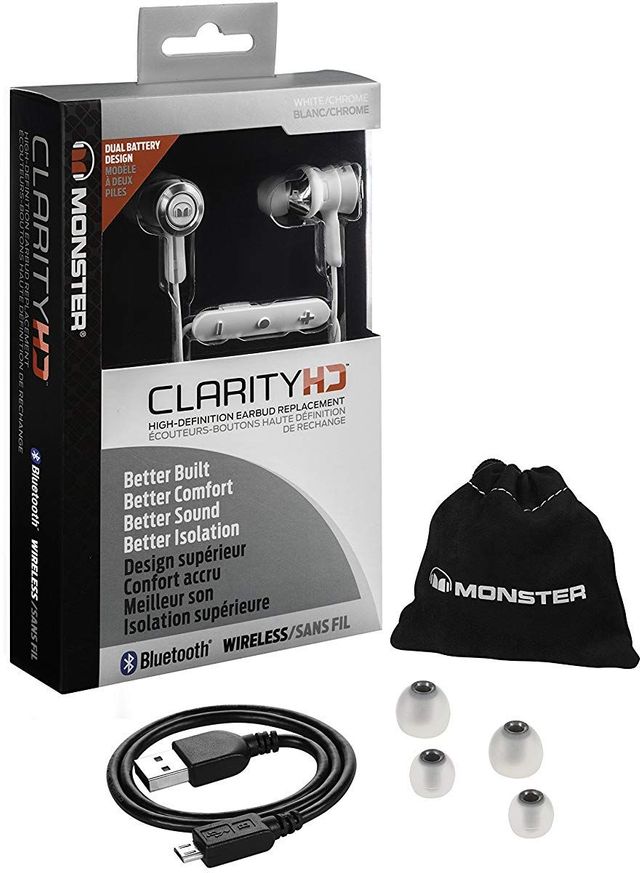 Monster® ClarityHD™ High-Performance Wireless Earbuds-White/Chrome 3