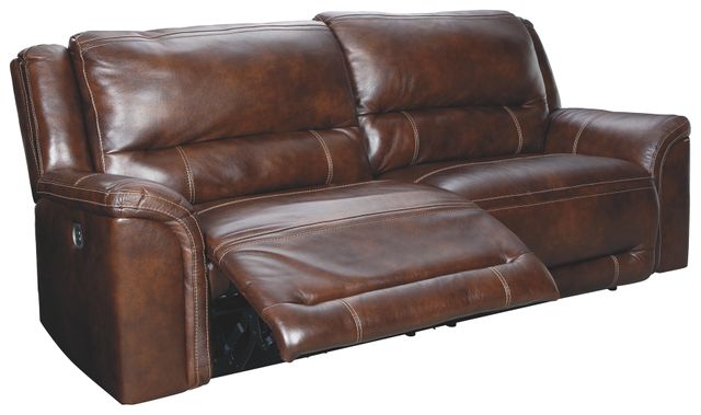 Signature Design by Ashley® Catanzaro Mahogany 2 Seat Leather Power Reclining Sofa Adjustable Headrest-0