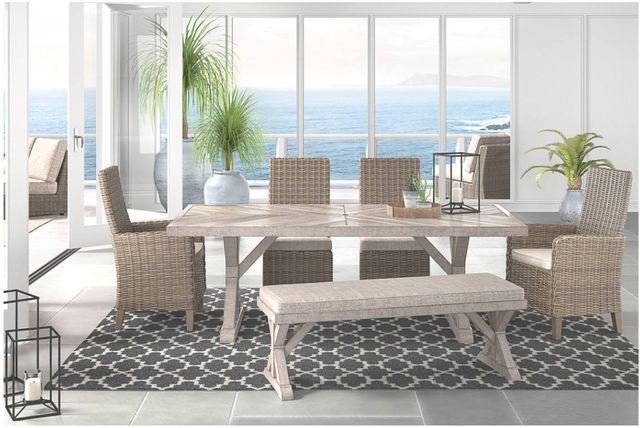 Signature Design by Ashley® Beachcroft Beige RECT Dining Table w/UMB OPT 4