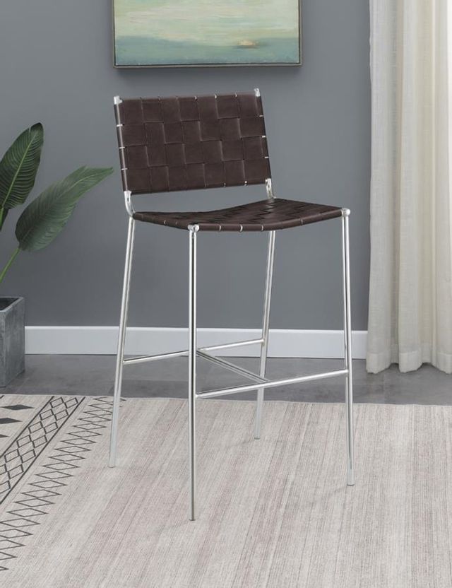 Coaster® Brown and Chrome Upholstered Bar Stool with Open Back 4