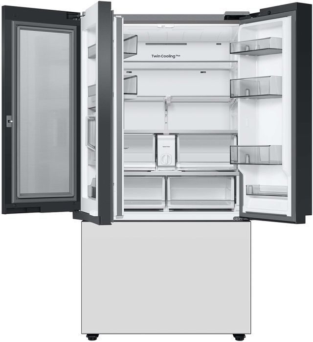 Samsung Bespoke 30 Cu. Ft. White Glass 3-Door French Door Refrigerator with Beverage Center™ 4