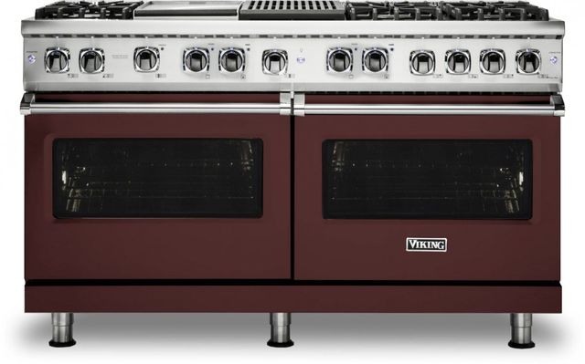 Viking® 5 Series 60" Kalamata Red Pro Style Dual Fuel Natural Gas Range with 12" Griddle and 12" Grill 0
