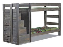 Pine Crafter Furniture Walnut Staircase Twin Over Twin Bunk Bed