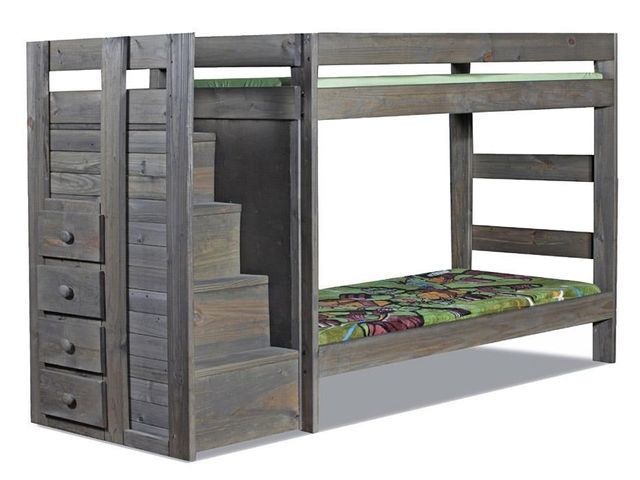 Pine Crafter Furniture Walnut Staircase Twin Over Twin Bunk Bed-0