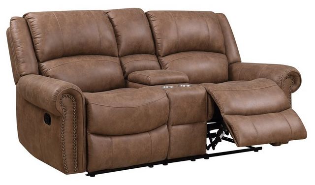 Emerald Home Spencer Light Brown Reclining Console Loveseat