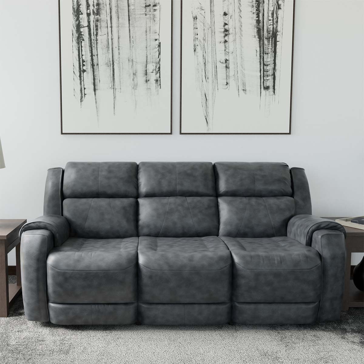 Southern Motion Valentino Slate Leather Power Reclining Sofa with Power Headrests