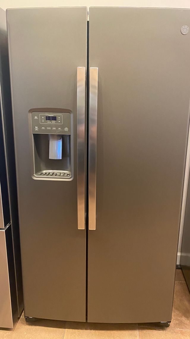 GE® 21.8 Cu. Ft. Slate Counter Depth Side-By-Side Refrigerator