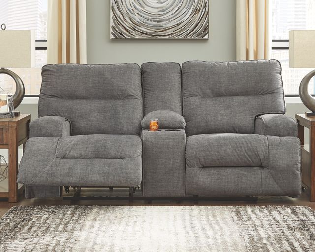 Signature Design by Ashley® Coombs Charcoal Reclining Loveseat with Console 4