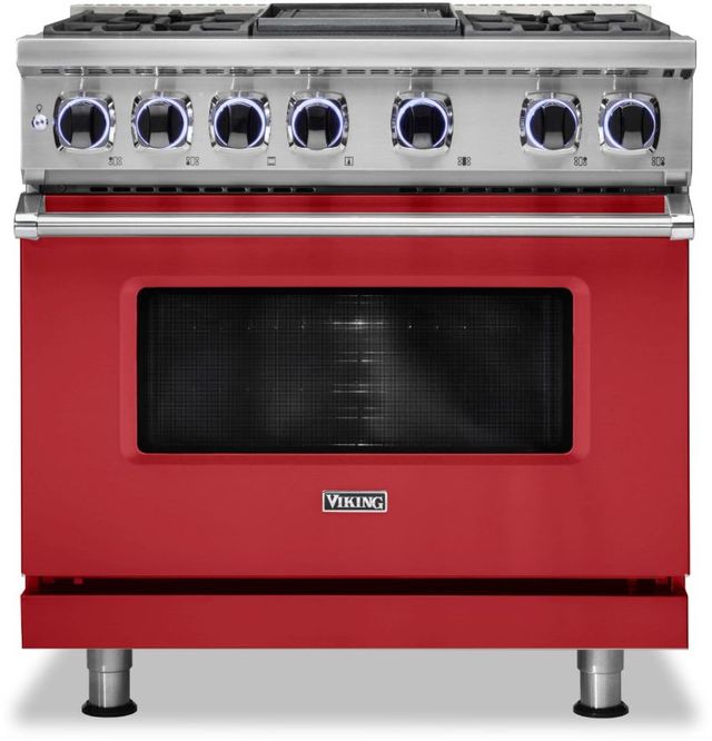 Viking® 7 Series 36" San Marzano Red Pro Style Dual Fuel Liquid Propane Gas Range with 12" Reversible Griddle