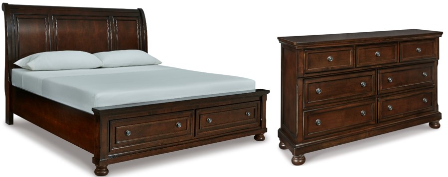 Millennium® By Ashley® Porter Rustic Brown Sleigh Storage Bed | Colder ...