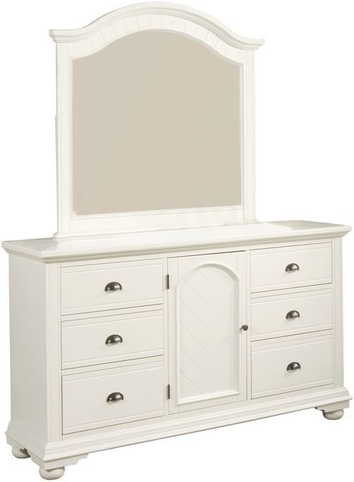 Elements International Brookpine White Dresser and Mirror Set