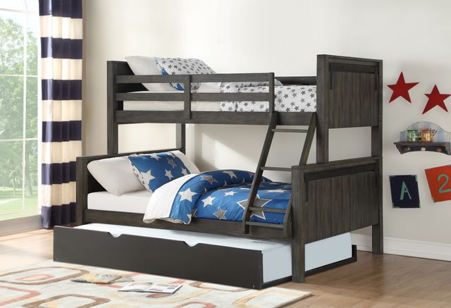 Donco Trading Company City Shadow Twin/Full Bunk Bed with Sheen Black Twin Trundle Bed-1