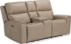 Flexsteel® Jarvis Parchment Power Reclining Loveseat with Console and Power Headrests