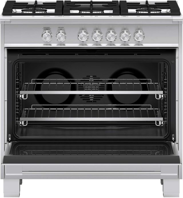 Fisher Paykel 36" Brushed Stainless Steel with Black Glass Freestanding Gas Range 1