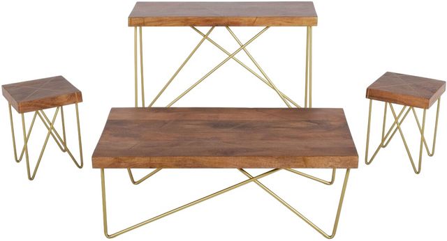 Steve Silver Co. Walter Warm Pine Cocktail Table with Brass Base-1