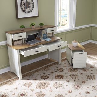 homestyles® District Off-White Desk with Hutch and File Cabinet