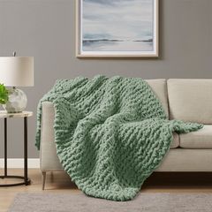 Olliix by Madison Park Sage Green Chenille Chunky Knit Throw