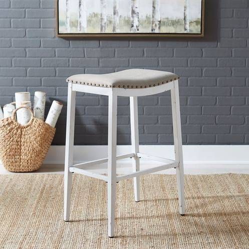 Liberty Vintage Series Antique White Backless Barstool 27