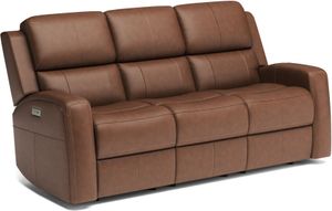 Flexsteel® Linden Russet Power Reclining Sofa with Power Headrests and Lumbar