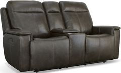 Flexsteel® Odell Grey Power Reclining Loveseat with Console and Power Headrests and Lumbar