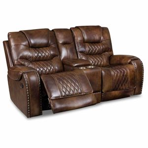 Corinthian Furniture Sahara Leather Reclining Console Loveseat