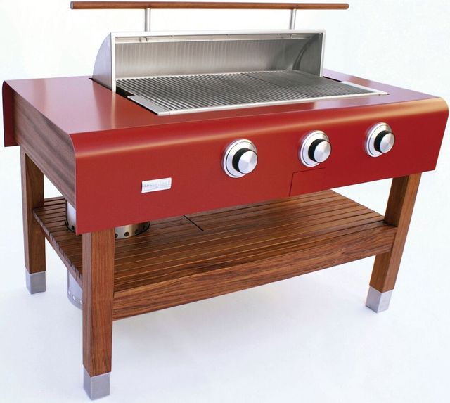 Caliber™ Rockwell 60" Powdercoated Red Free Standing Liquid Propane Social Grill with Hardwood Stand 1