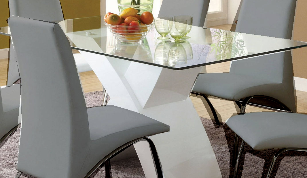 white base glass top dining table