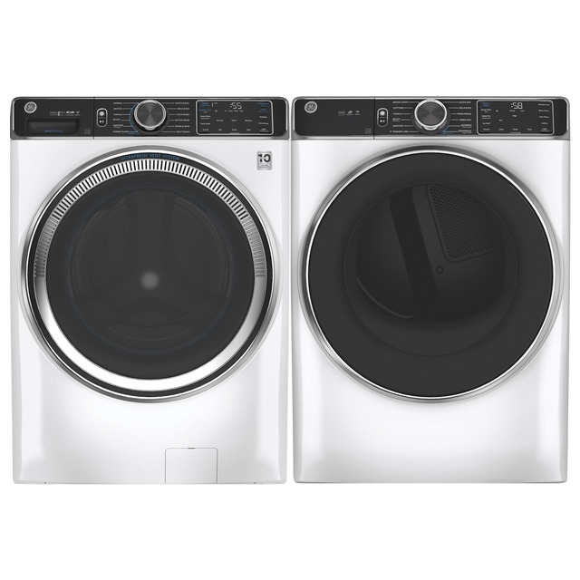 GE 850 Series White Front Load Washer & Electric Dryer Package-0