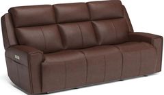 Flexsteel® Barnett Timber Power Reclining Sofa with Power Headrests and Lumbar
