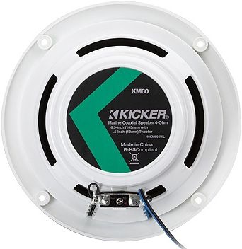 KICKER® KM-Series White 6.5" Blue-LED Coaxial Marine Speaker 2
