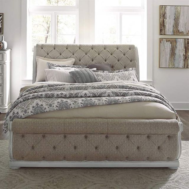 Liberty Magnolia Manor King Upholstered Sleigh Bed, Dresser, Mirror & Nightstand-1
