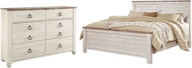 Signature Design by Ashley® Willowton 2-Piece Whitewash California King Panel Bed Set-0