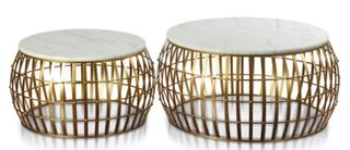 Stylecraft Dorian 2 Piece Gold/White Drum Table Set