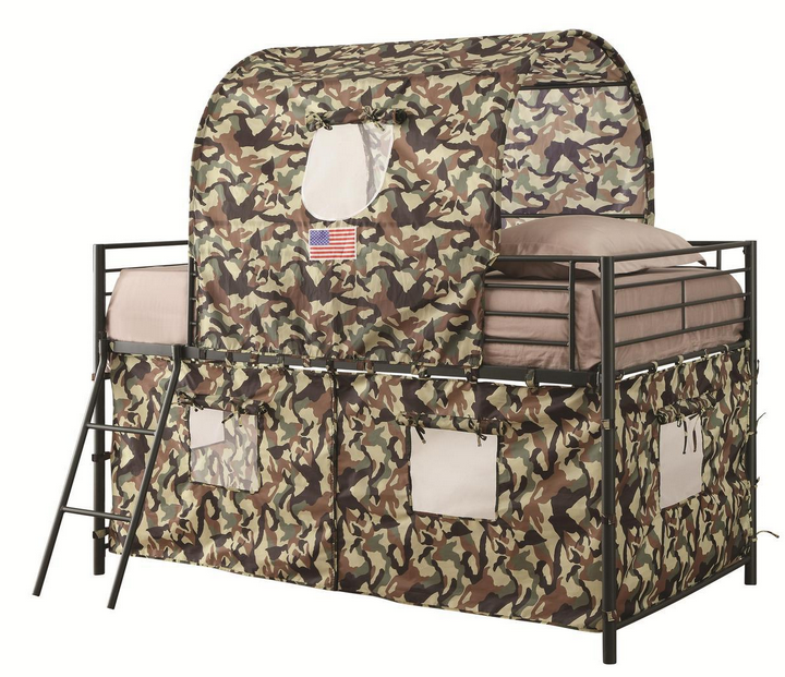 Coaster® Camouflage Army Green Tent Loft Bed With Ladder 