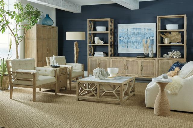 Hooker® Furniture Surfrider Beige/Gray Stone Veneer Top Drum Table with Natural Driftwood Base-2