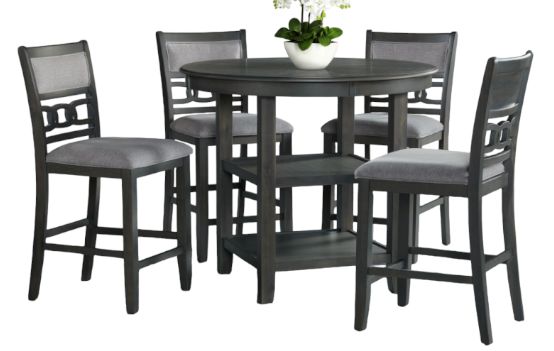 Elements International Amherst 5-Piece Grey Counter Height Dining Set ...