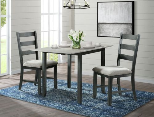 Elements International Martin 3-Piece Gray/Black Dining Table and Chairs Set