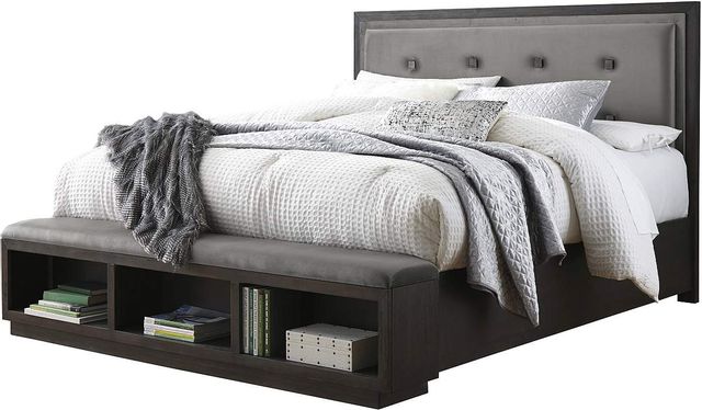 Signature Design by Ashley® Hyndell Dark Brown California King Upholstered Storage Bed 1