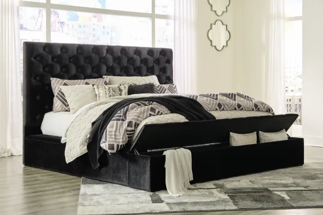 Signature Design by Ashley® Lindenfield Black Queen Upholstered Bed with Storage 6