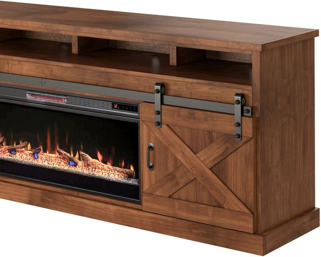 Legends Furniture Inc. Farmhouse Aged Whiskey 94" Fireplace Console 1
