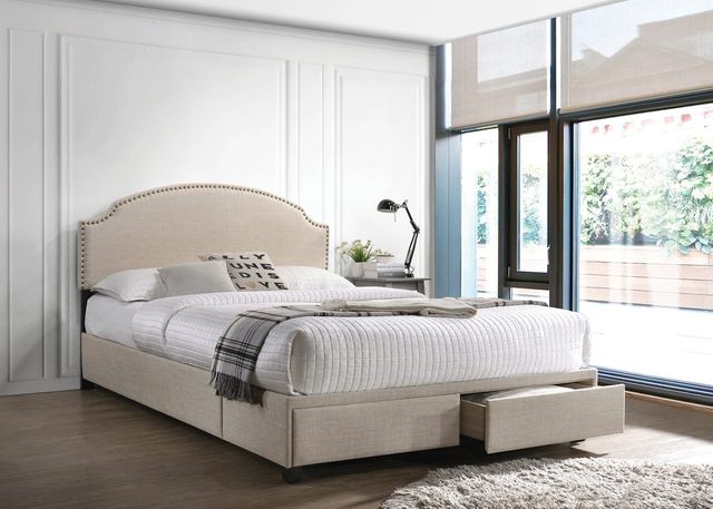 Coaster® Newdale Beige Upholstered Queen Storage Bed 1