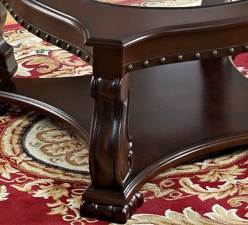 Crown Mark Madison Glass Top Coffee Table with Brown Base-1