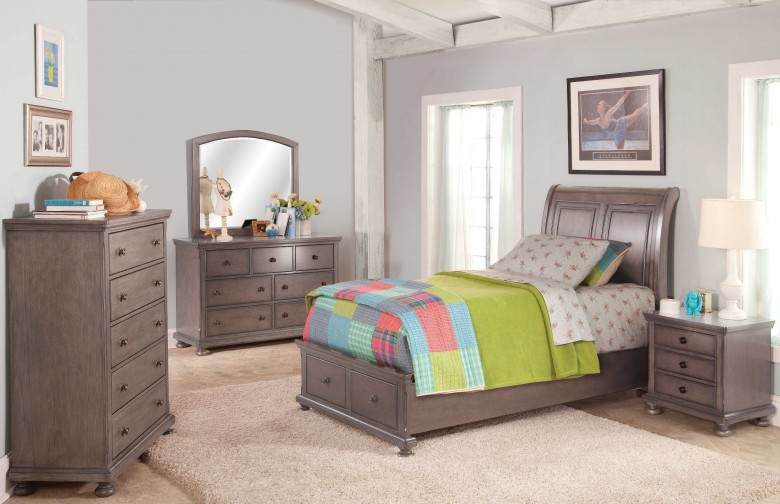 New Classic® Furniture Allegra 5 Piece Pewter Youth Twin Sleigh Storage Bedroom Set