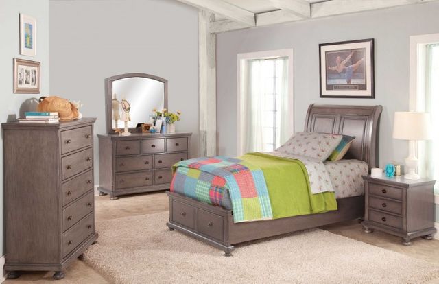 New Classic® Furniture Allegra 5 Piece Pewter Youth Twin Sleigh Storage Bedroom Set-0