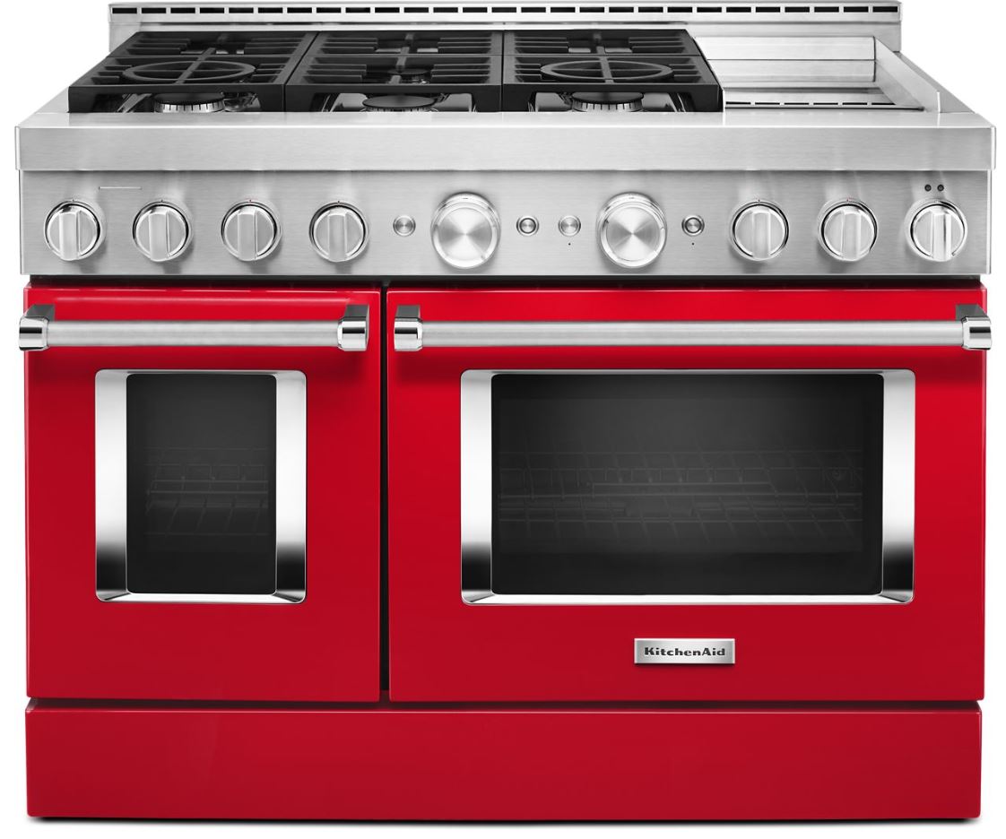 KitchenAid® 48" Passion Red Smart Commercial-Style Gas Range with Griddle
