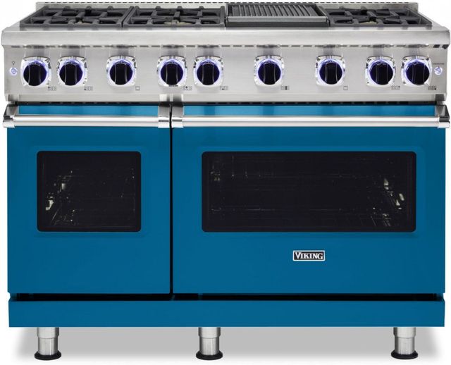 Viking® 7 Series 48" Alluvial Blue Pro Style Liquid Propane Gas Range with 12" Reversible Griddle