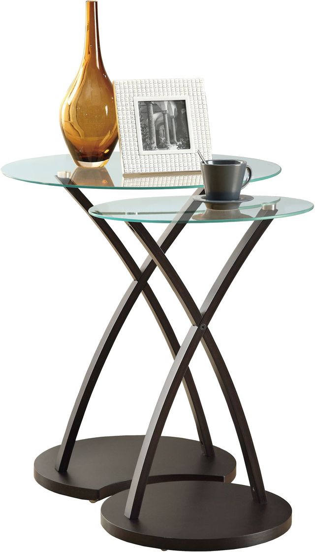 Monarch Specialties Inc. Set of 2 Glass Top Nesting Tables with Cappuccino Base