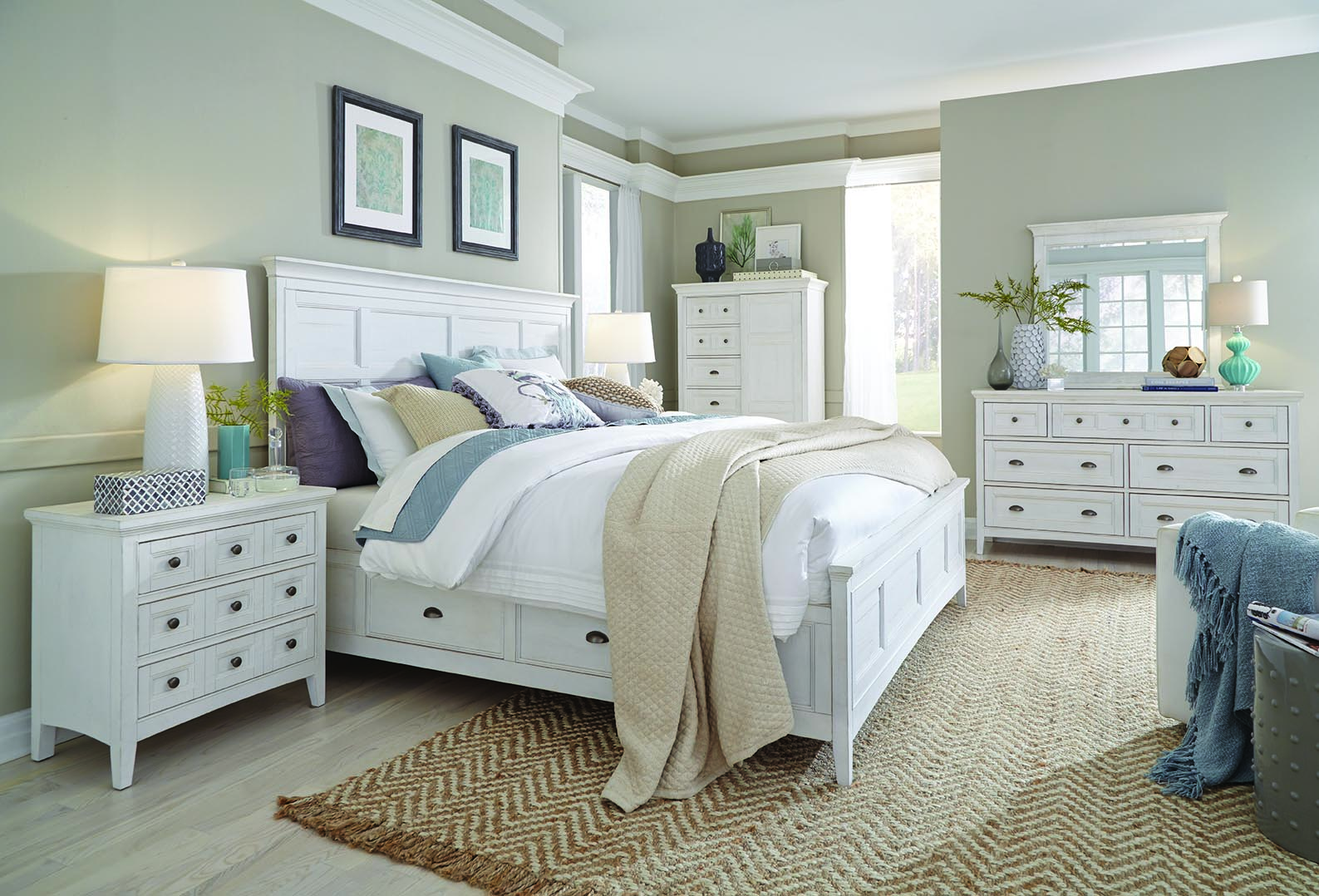 Magnussen® Home Heron Cove Chalk White 3pc King Panel Storage Bedroom Group P55873720
